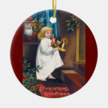 Christmas Eve Vintage Santa & Girl Christmas Ornament