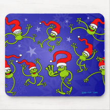 Christmas Frogs jumping, dancing and celebrating! Mousepads
