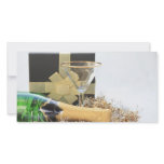 Christmas gift and bottle of champagne photo cards
