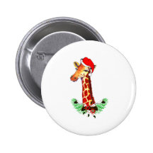 Christmas Giraffe Pinback Buttons