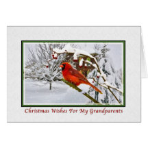 Christmas, Grandparents, Cardinal Bird, Snow, Card