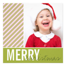 Christmas Green & Red Stripe Holiday Photo Card Invitation