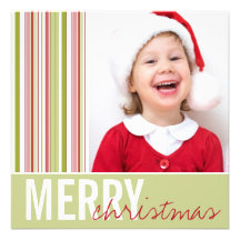 Christmas Green & Red Stripe Holiday Photo Card Invitation