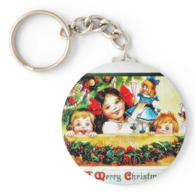 Christmas greeting kids playing with toys key chain by RememberChristmas