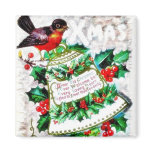 Christmas greeting with a bird sitting on the deco magnets