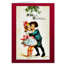 Christmas greeting with a boy hugs a girl cards
