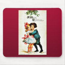 Christmas greeting with a boy hugs a girl mouse pad