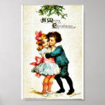 Christmas greeting with a boy hugs a girl posters