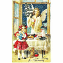 Christmas greeting with a girl carrys a toy and an cut out