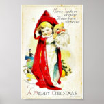 Christmas greeting with a girl holds the mask of s posters