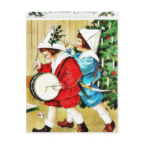 Christmas greeting with a guy beating drum and ano postcard