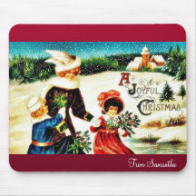 Christmas greeting with a lady walks with her chil mouse pads