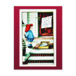 Christmas greeting with an angel carrying christma postcards