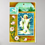 Christmas greeting with an apparition of infant je poster