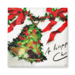Christmas greeting with bell tied with ribbon magnets