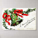 Christmas greeting with bell with ribbons posters