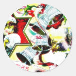 Christmas greeting with bells and a girl in a star stickers