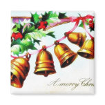 Christmas greeting with bells tied on a ribbon magnets