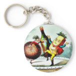Christmas greeting with cartoon of wines and fruit keychains