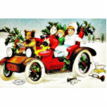 Christmas greeting with cat like toy driving a car photo sculptures