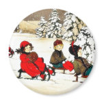 Christmas greeting with kids snow slading magnets