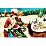 Christmas greeting with ladies feeding a deer with photo sculptures