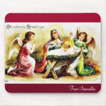 Christmas greeting with Mary , infant jesus with t Mousepads