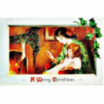 Christmas greeting with mother caring her daughter photo sculptures