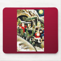 Christmas greeting with santa claus travells in a mouse pad