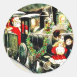 Christmas greeting with santa claus travells in a round stickers
