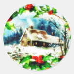 Christmas greeting with scenary round stickers