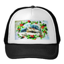 Christmas greeting with scenary trucker hats