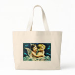 Christmas greeting with two angels huging bags