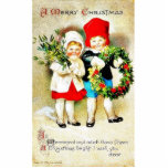 Christmas greeting with two kids holding bouque an photo sculptures