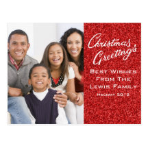 Christmas Greetings Card Template with Red Glitter Postcards