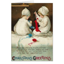 Christmas Greetings Kids Sewing Christmas Socks Card