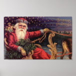 Christmas Greetings Santa Sleigh posters