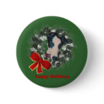 Christmas Greyhound Wreath Bow Holiday Button Pin