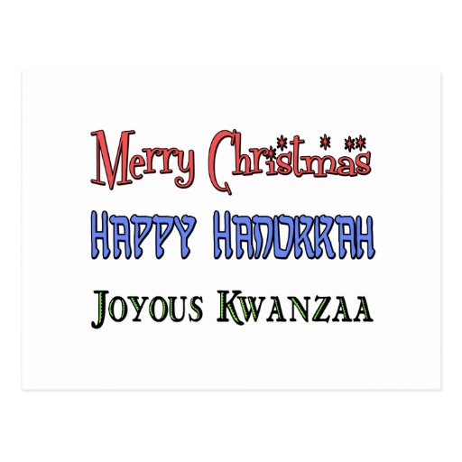 Christmas - Hanukkah - Kwanzaa Postcard