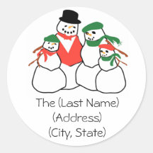 Christmas Holiday Address Label-Snowmen Family Sticker