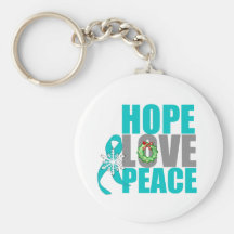 Christmas Holiday Hope Love Peace Ovarian Cancer Key Chain