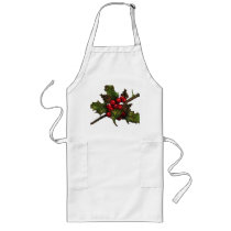 Christmas:Holly Berries, Pine Cones: Pastel Art Aprons