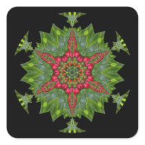 Christmas Holly Berry Kaleidoscopic Mandala Square Stickers