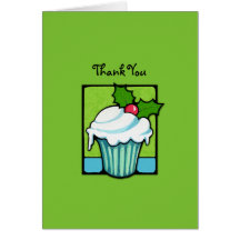 Christmas Holly Cupcake green Thank You Note Card