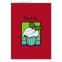 Christmas Holly Cupcake red Thank You Note Card