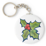 Christmas Holly Leaves, Red Berries keychains