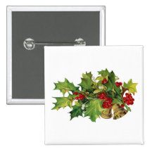Christmas Holly, MIsteltoe and Brass Bells Buttons