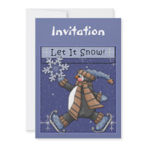 Christmas invitation with funny penguin