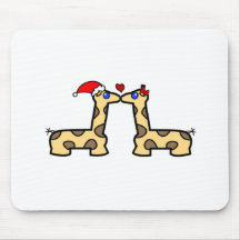 Christmas Kissing Giraffes Mouse Pad