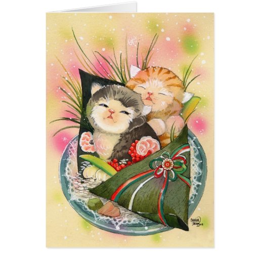 Christmas Kitten Handroll sushi Cards